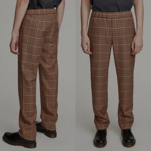 Schnayderman wool overcheck plaid drawstring trousers